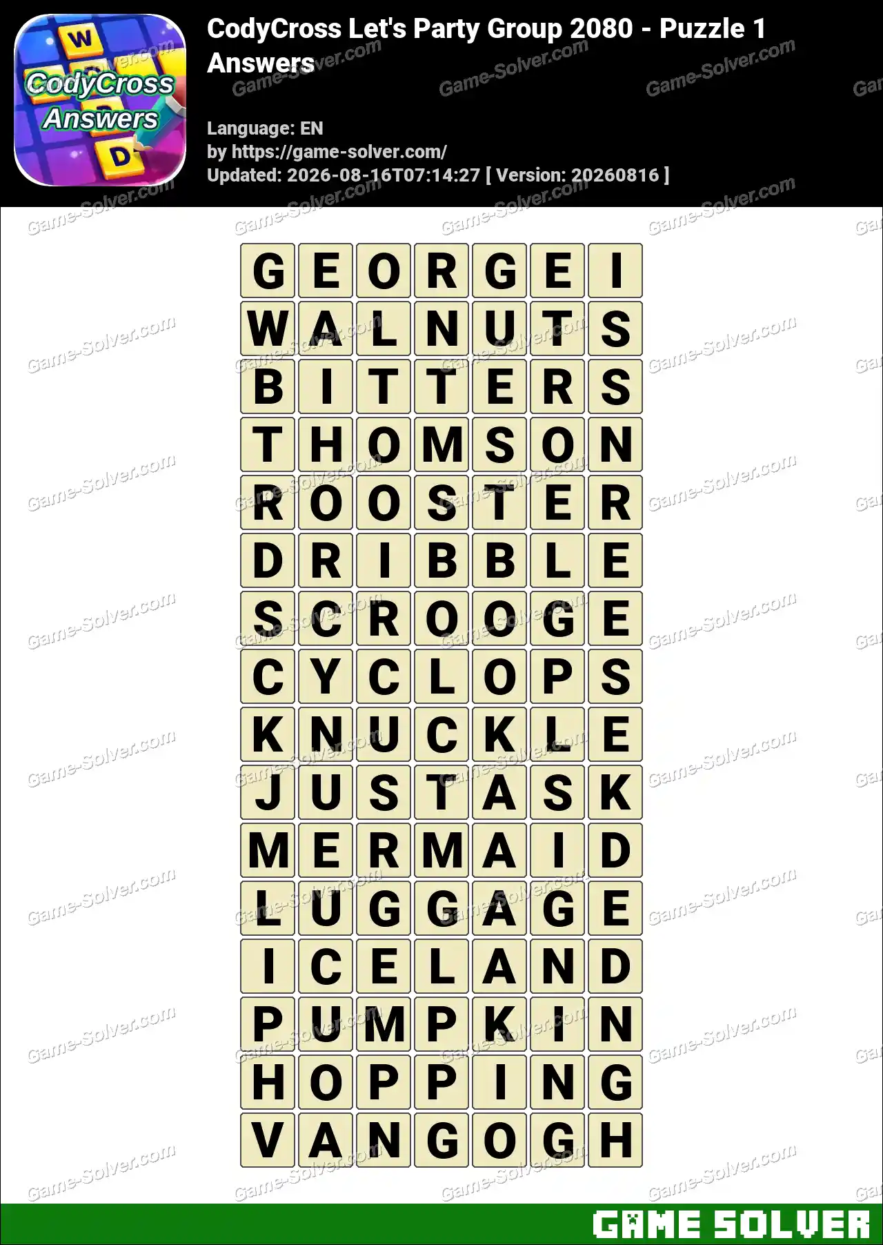 CodyCross Let’s Party Group 2080 – Puzzle 1 Answers